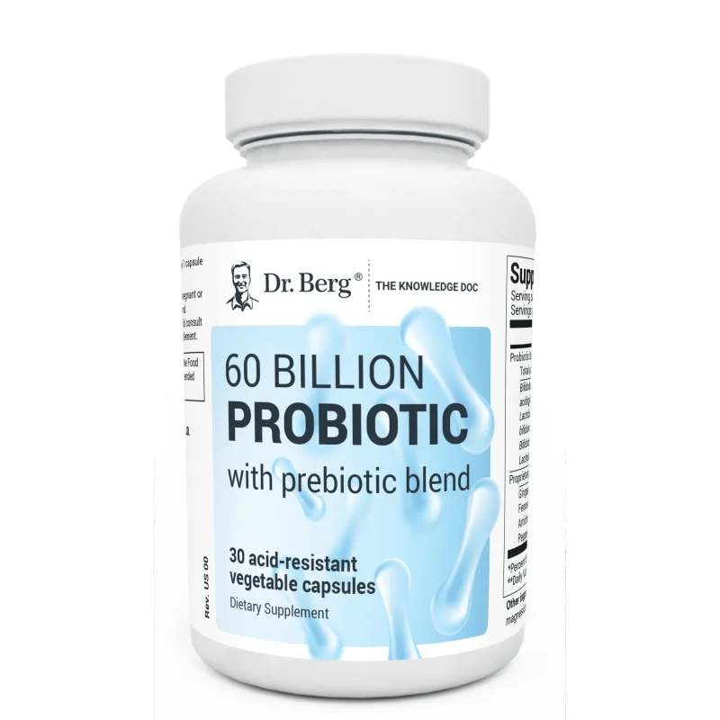Probiotic 60 Billion - Dr. Berg-Capsules probiotiques avec mélange prébiotique,